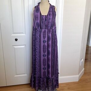 Denim 24/7 Purple Ruffled Halter Maxi Dress